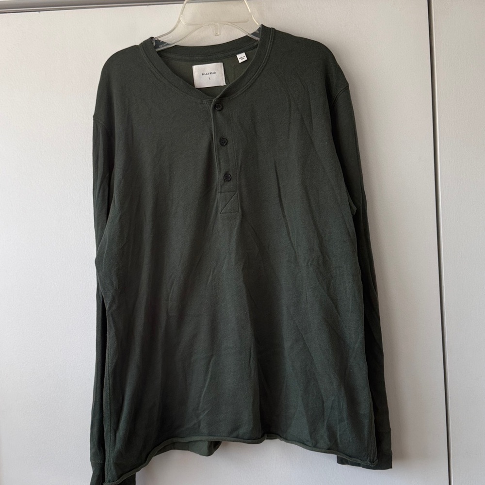 Billy Reid Louis Sueded Cotton Henley‎ Charcoal Green Large